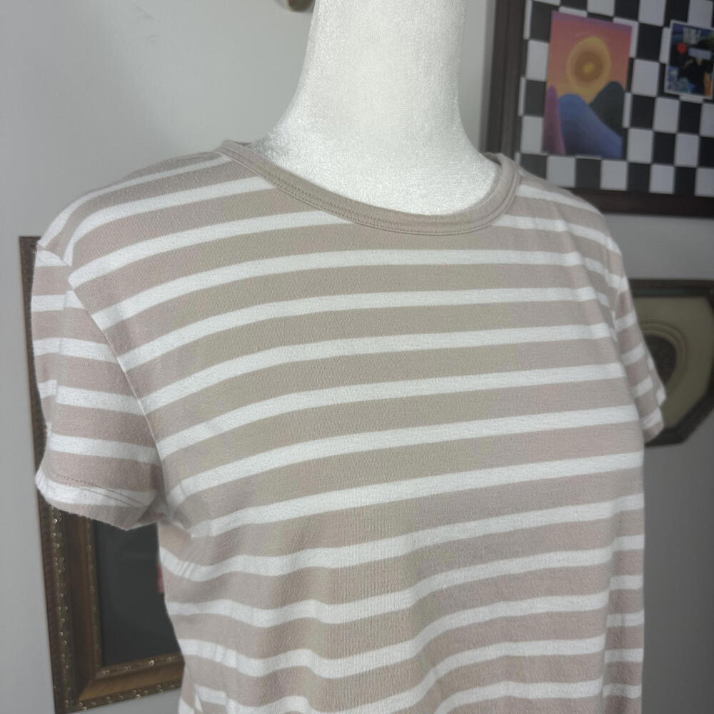 C&C California Women's Tan &‎ White Striped Short Sleeve T-Shirt - Picture 6 of 6
